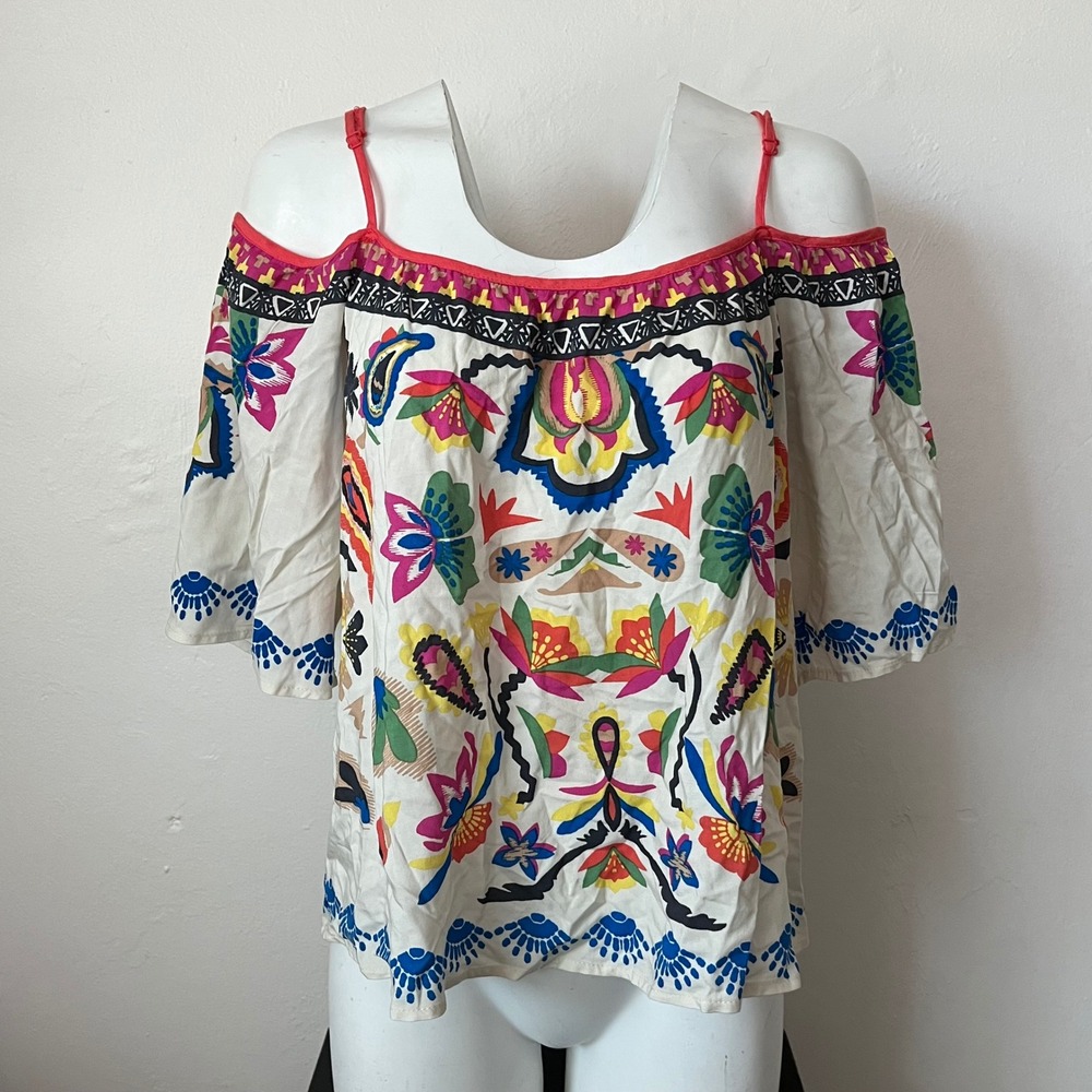 Flying Tomato Cold Shoulder Floral Paisley Blouse Cream Multicolor Medium